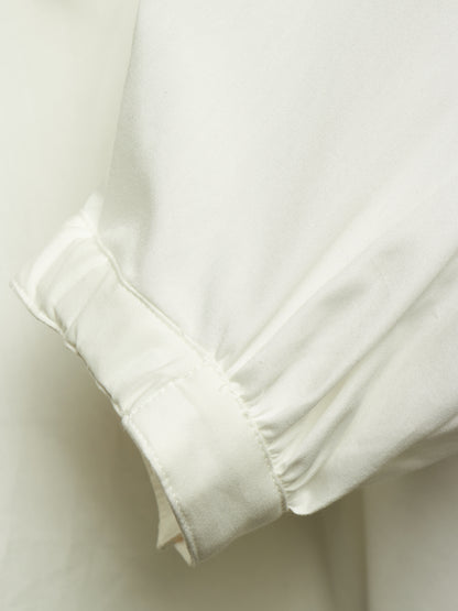 Yohji Yamamoto POUR HOMME SS26 White Cotton Broadcloth Gathered Sleeve Stand Collar Blouse