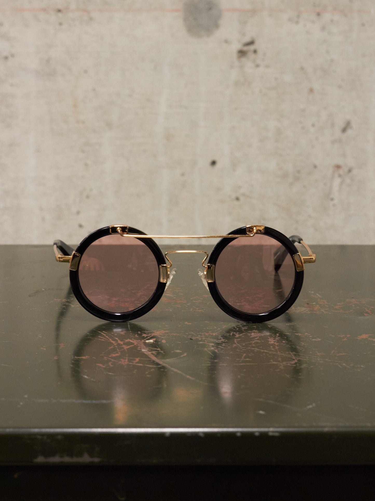Yohji Yamamoto 'YY5006' CAT3 Gold Toned Black Acetate Rose Tinted Sunglasses