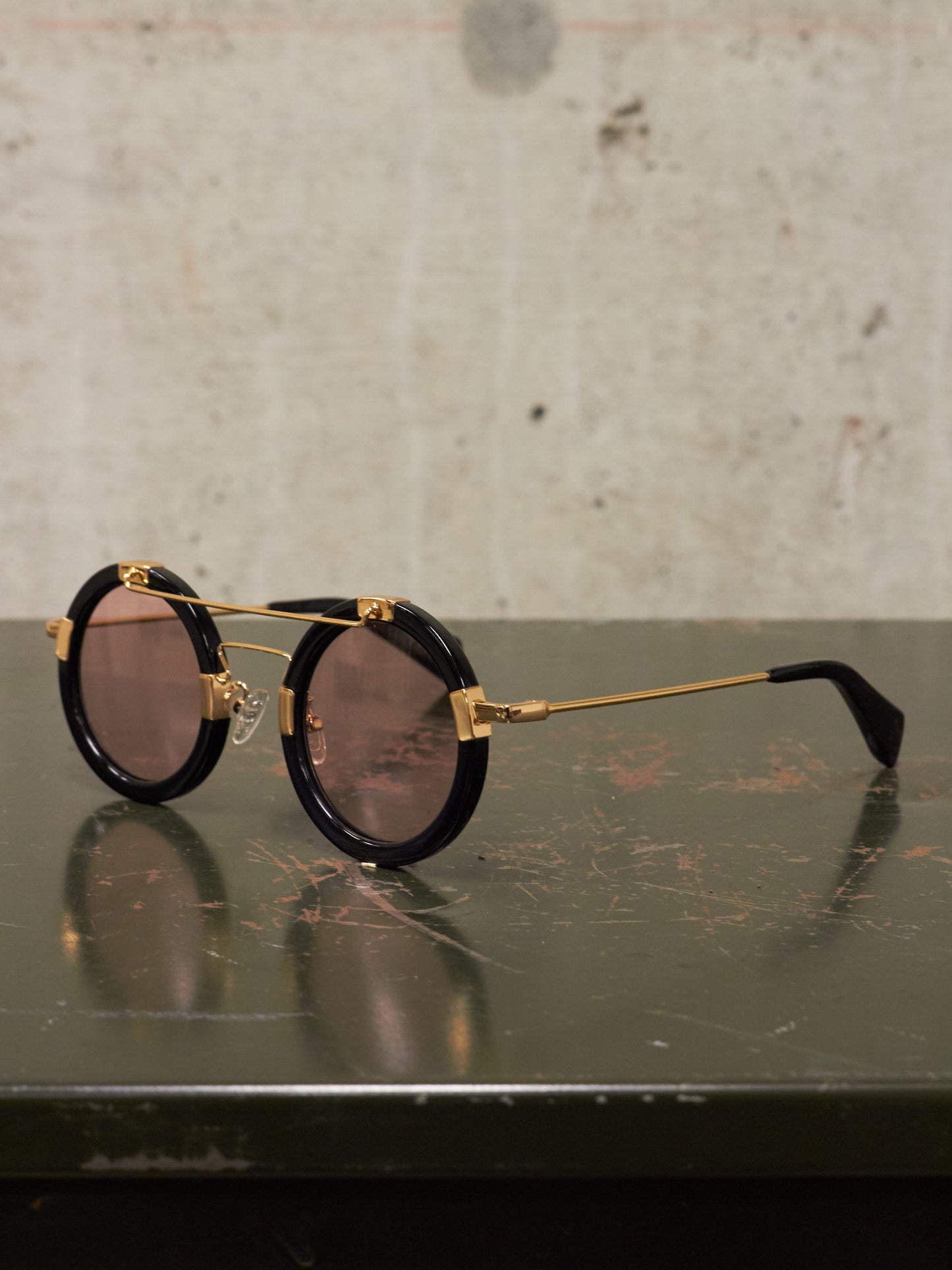 Yohji Yamamoto 'YY5006' CAT3 Gold Toned Black Acetate Rose Tinted Sunglasses