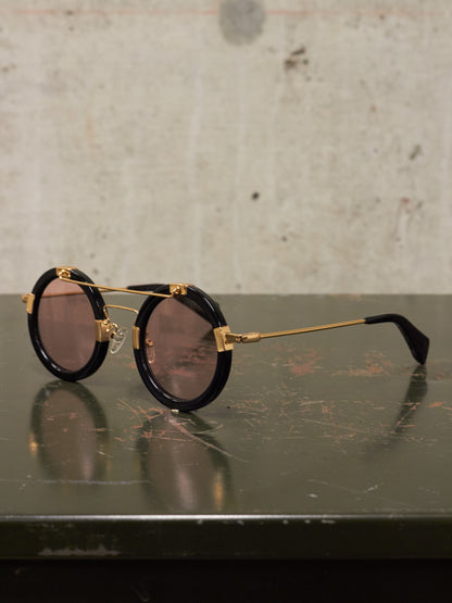Yohji Yamamoto 'YY5006' CAT3 Gold Toned Black Acetate Rose Tinted Sunglasses