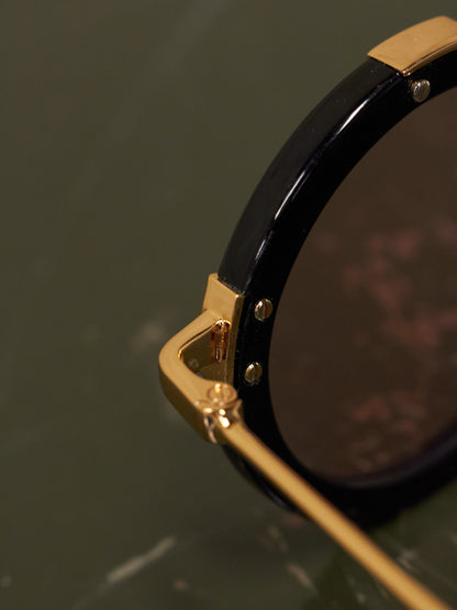 Yohji Yamamoto 'YY5006' CAT3 Gold Toned Black Acetate Rose Tinted Sunglasses