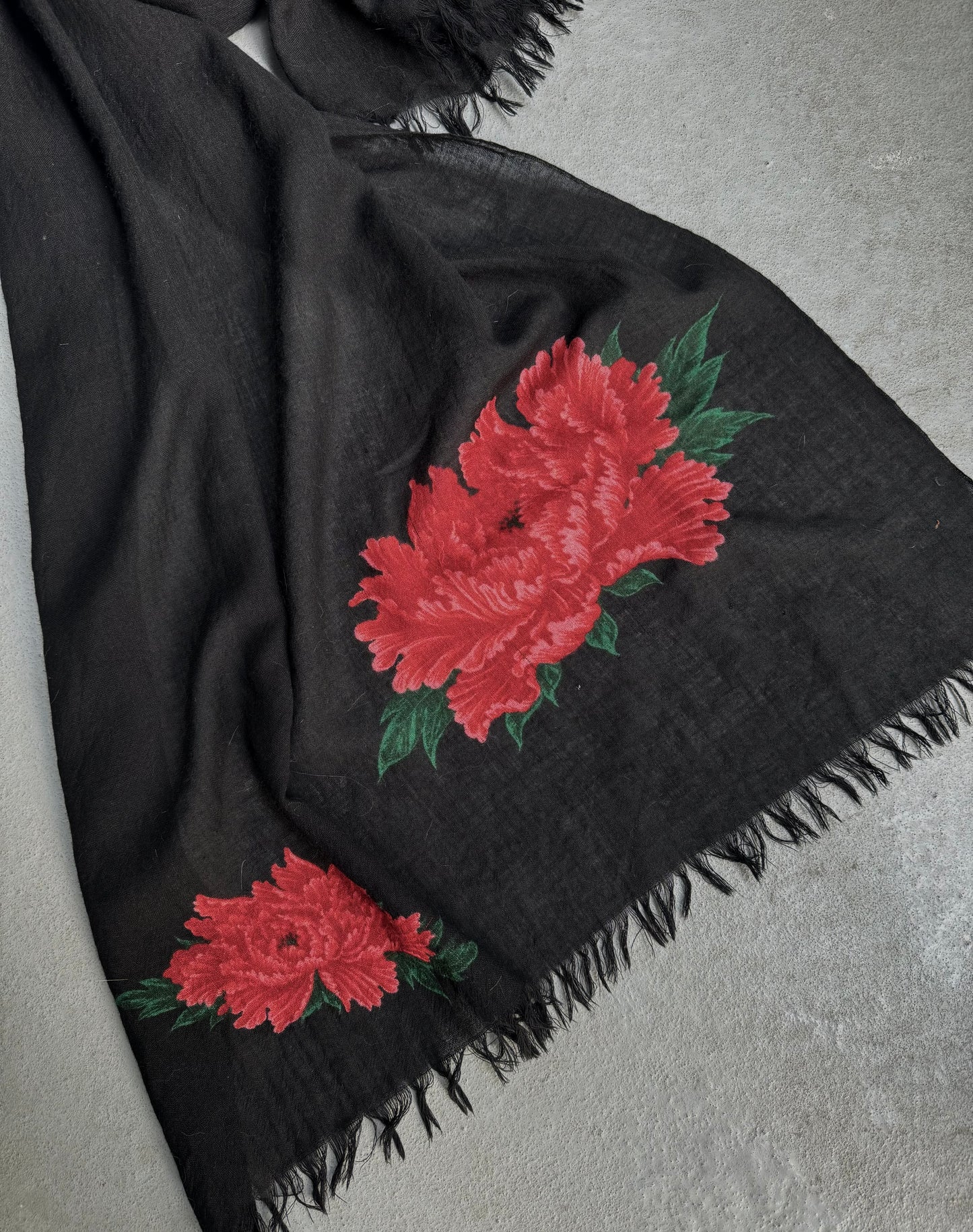 Y's by Yohji Yamamoto AW20 Red Peony Flower Print Wool Scarf