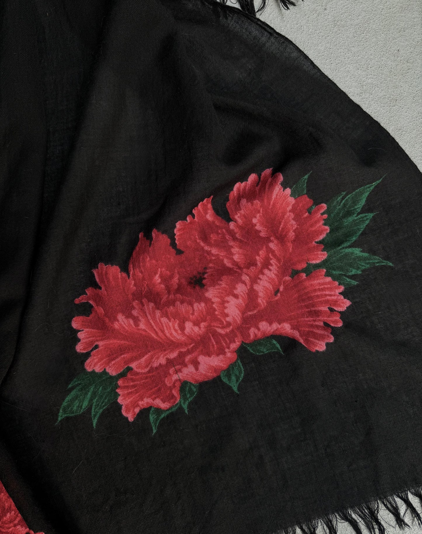Y's by Yohji Yamamoto AW20 Red Peony Flower Print Wool Scarf