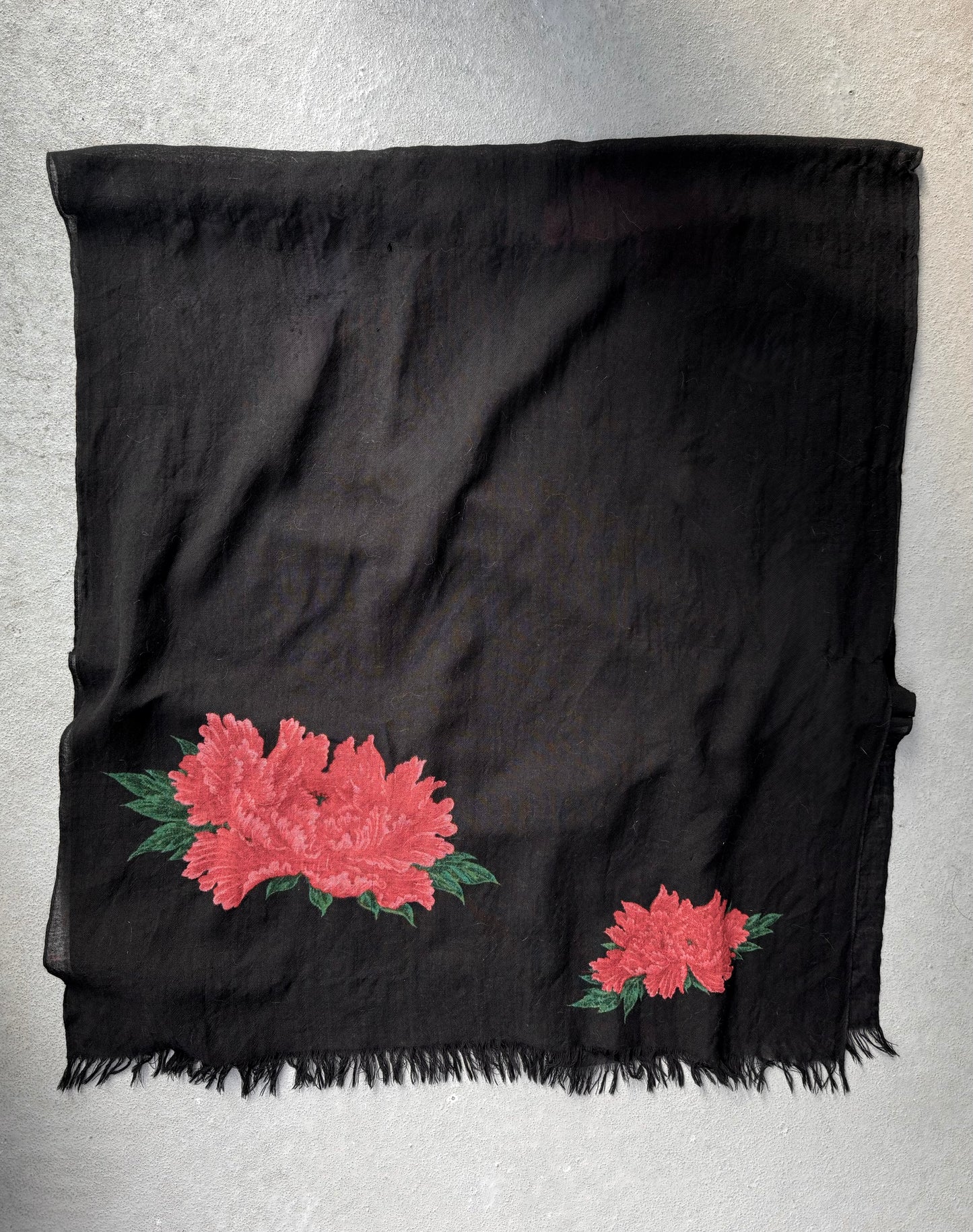 Y's by Yohji Yamamoto AW20 Red Peony Flower Print Wool Scarf