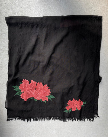 Y's by Yohji Yamamoto AW20 Red Peony Flower Print Wool Scarf
