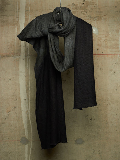 Zam Barrett 2010s Aqua Cotton Linen Black Dipped Dyed Frayed Edge Extra Long Scarf