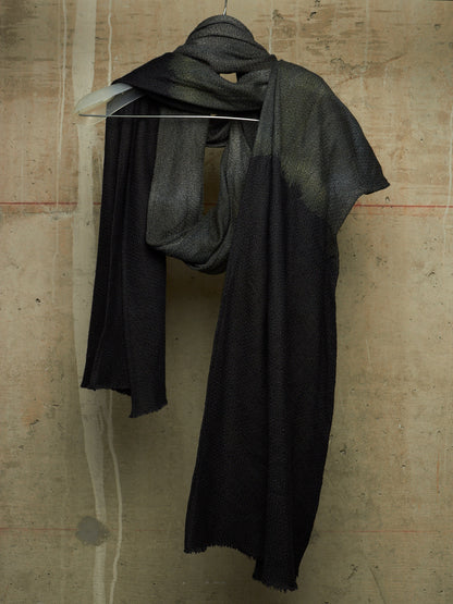 Zam Barrett 2010s Aqua Cotton Linen Black Dipped Dyed Frayed Edge Extra Long Scarf