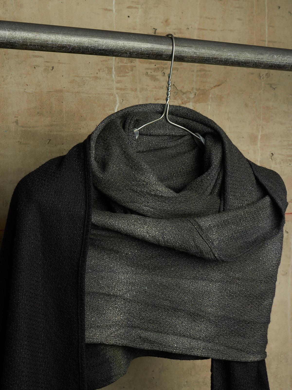 Zam Barrett 2010s Aqua Cotton Linen Black Dipped Dyed Frayed Edge Extra Long Scarf