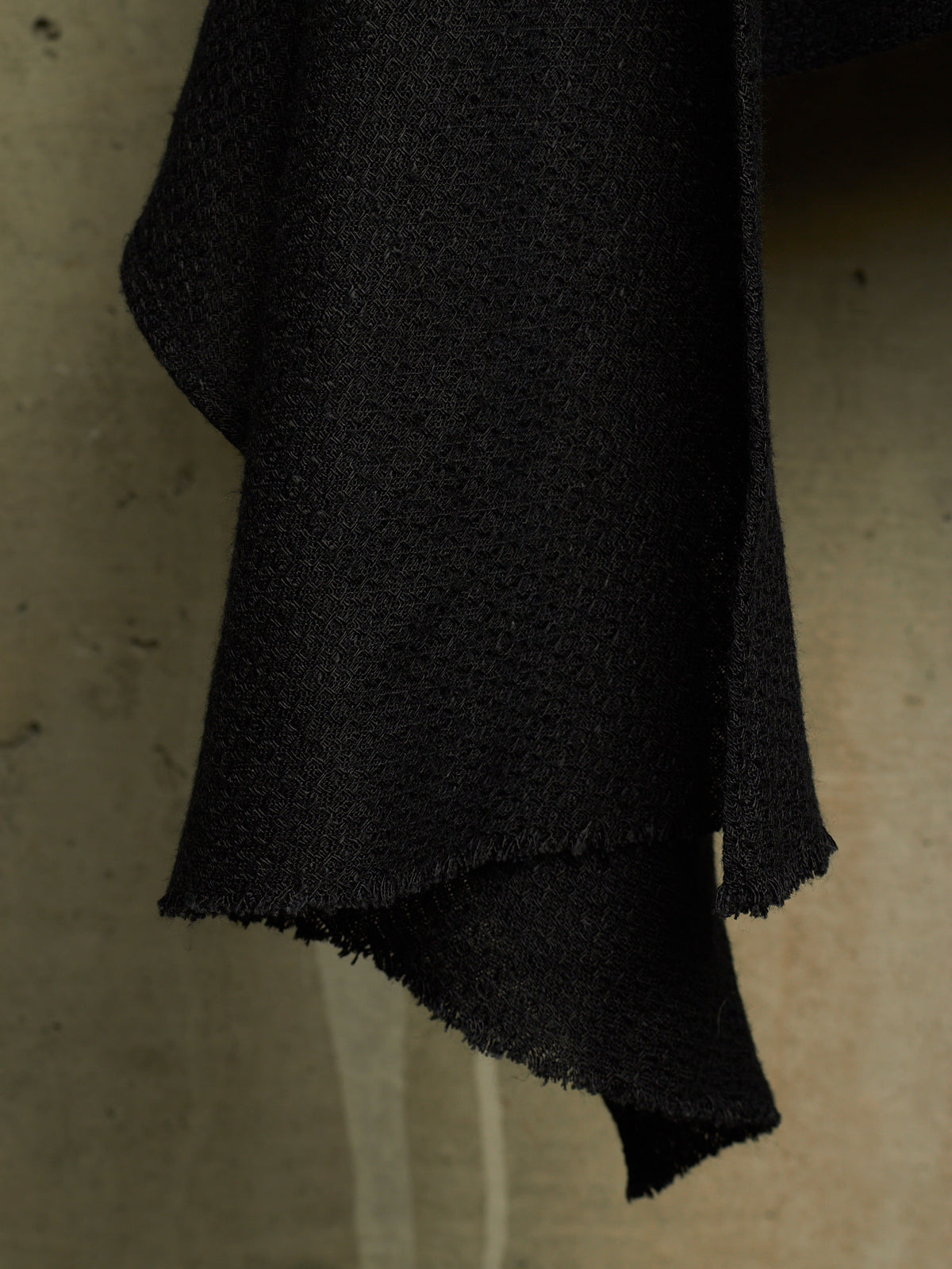 Zam Barrett 2010s Aqua Cotton Linen Black Dipped Dyed Frayed Edge Extra Long Scarf