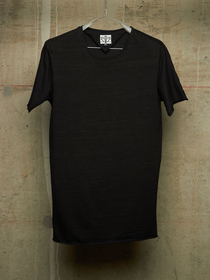 Zam Barrett 2010s Black Striped Rolled Edge Cotton Jersey Raglan T-shirt