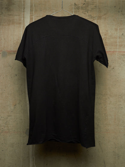 Zam Barrett 2010s Black Striped Rolled Edge Cotton Jersey Raglan T-shirt