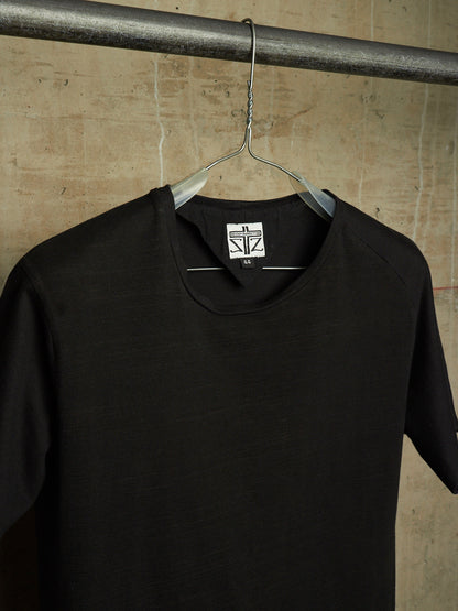 Zam Barrett 2010s Black Striped Rolled Edge Cotton Jersey Raglan T-shirt
