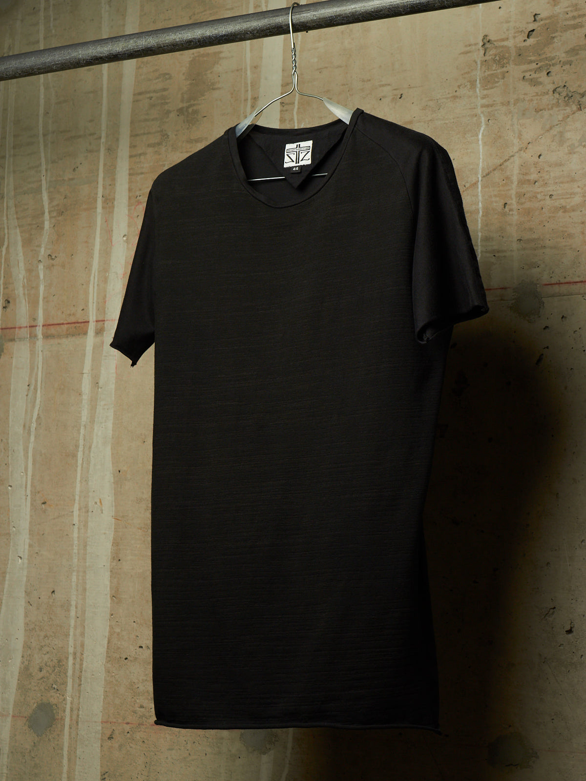 Zam Barrett 2010s Black Striped Rolled Edge Cotton Jersey Raglan T-shirt