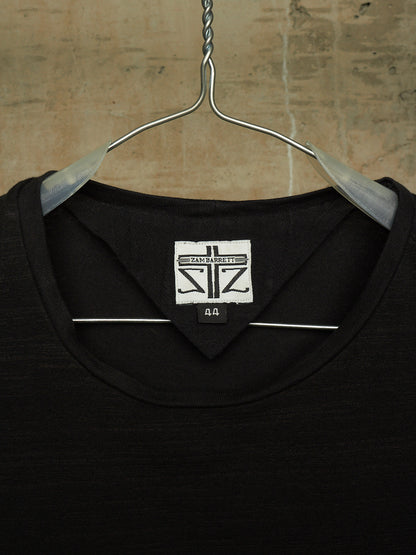 Zam Barrett 2010s Black Striped Rolled Edge Cotton Jersey Raglan T-shirt