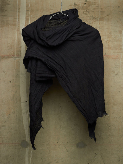 Zam Barrett 2010s Navy Lightweight Woven Cotton Frayed Edge Scarf