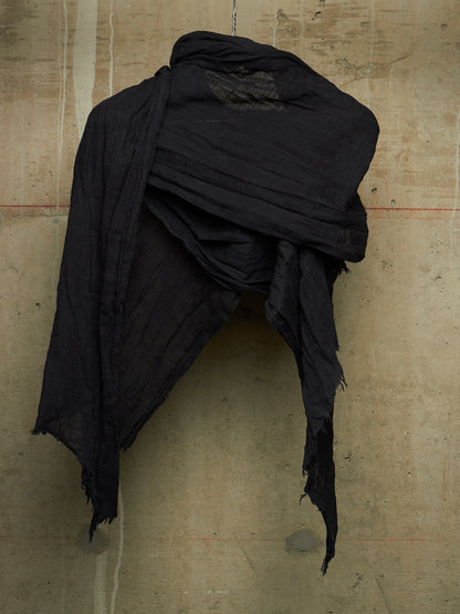 Zam Barrett 2010s Navy Lightweight Woven Cotton Frayed Edge Scarf