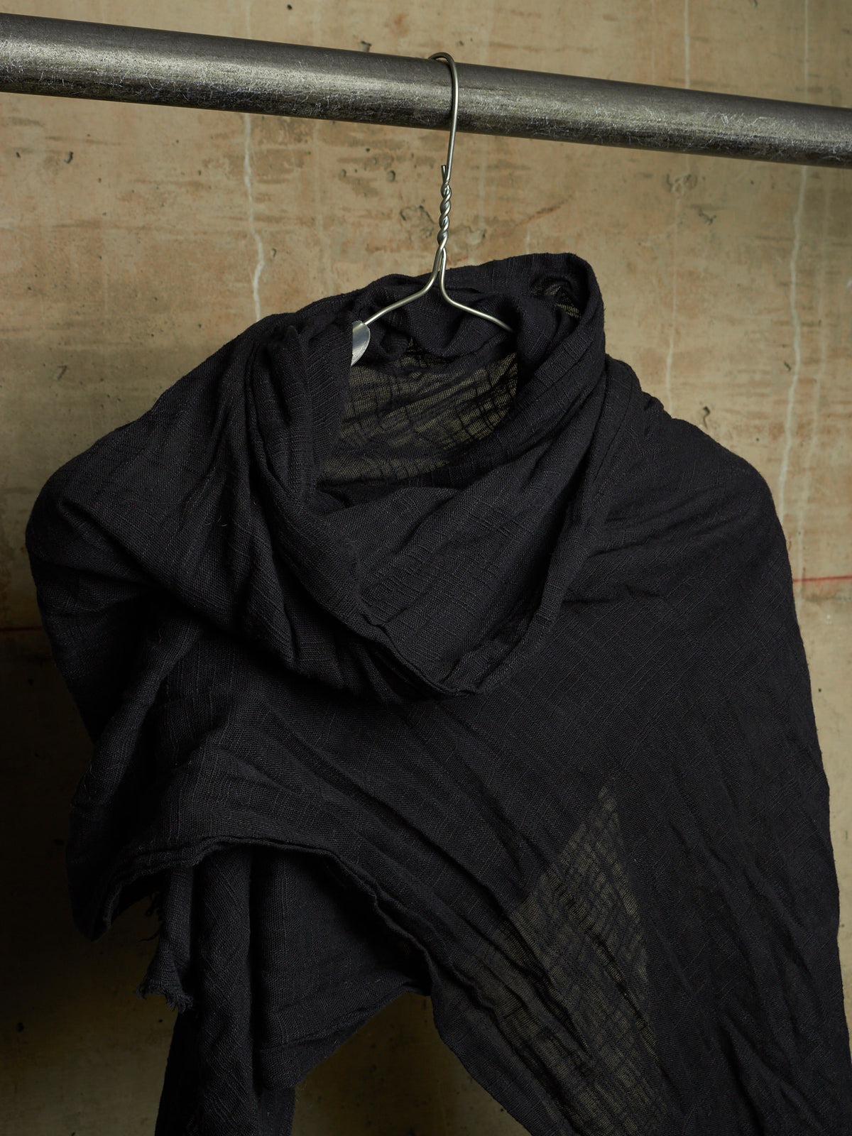 Zam Barrett 2010s Navy Lightweight Woven Cotton Frayed Edge Scarf