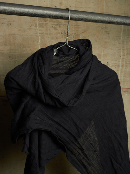 Zam Barrett 2010s Navy Lightweight Woven Cotton Frayed Edge Scarf