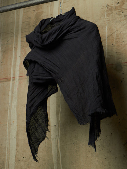 Zam Barrett 2010s Navy Lightweight Woven Cotton Frayed Edge Scarf