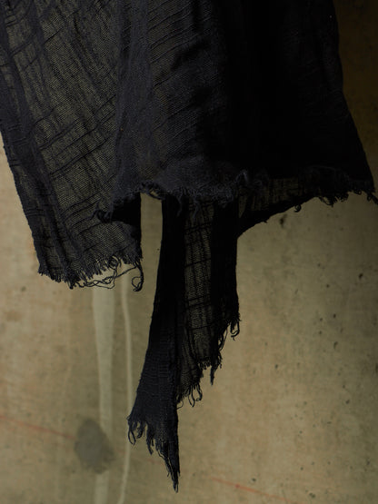 Zam Barrett 2010s Navy Lightweight Woven Cotton Frayed Edge Scarf
