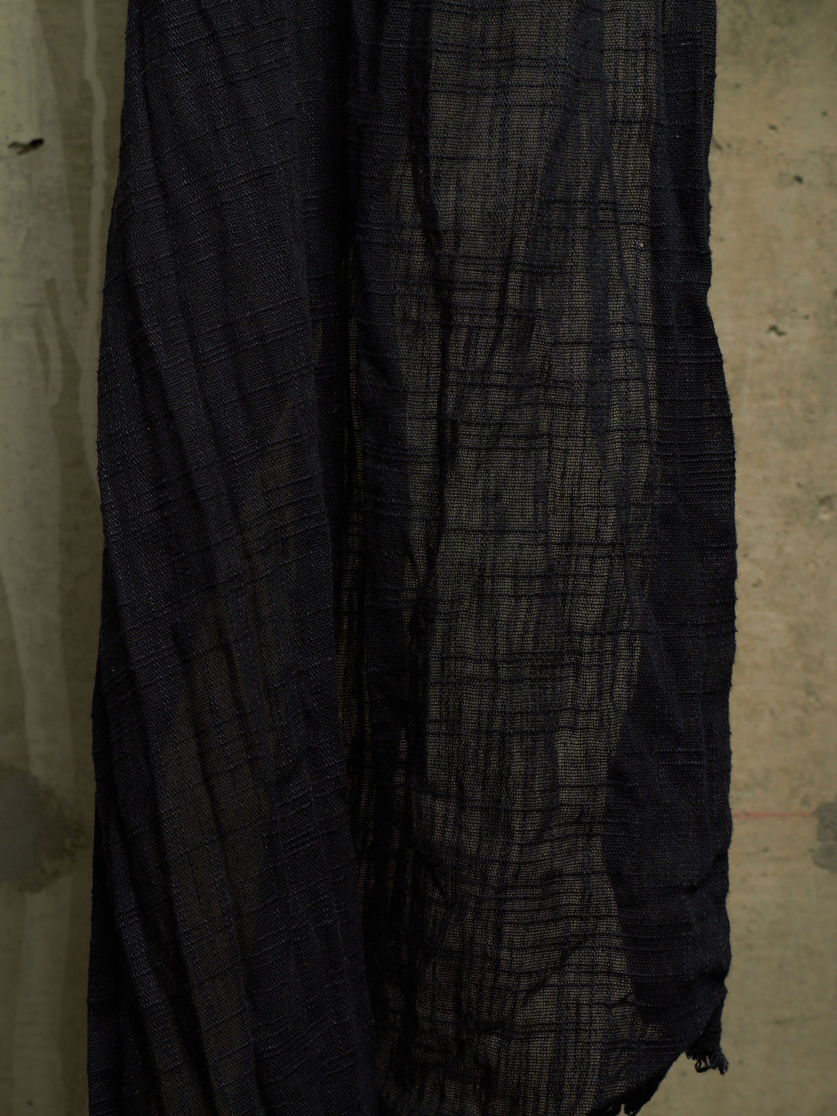 Zam Barrett 2010s Navy Lightweight Woven Cotton Frayed Edge Scarf
