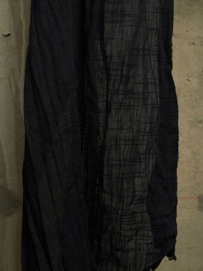 Zam Barrett 2010s Navy Lightweight Woven Cotton Frayed Edge Scarf