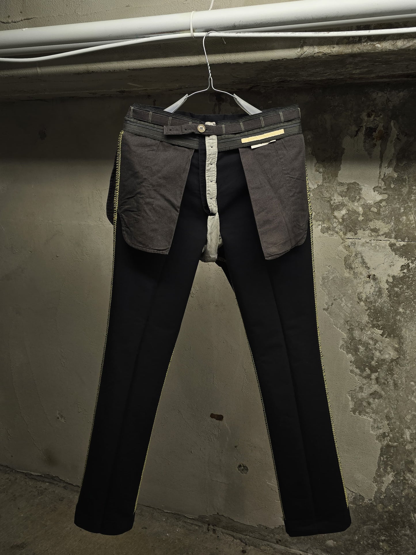 Carol Christian Poell SS06 'PM/2104 RIGHT/10' Yellow Overlock Stitch Classic Trousers detail | DRIEW GARMENTS