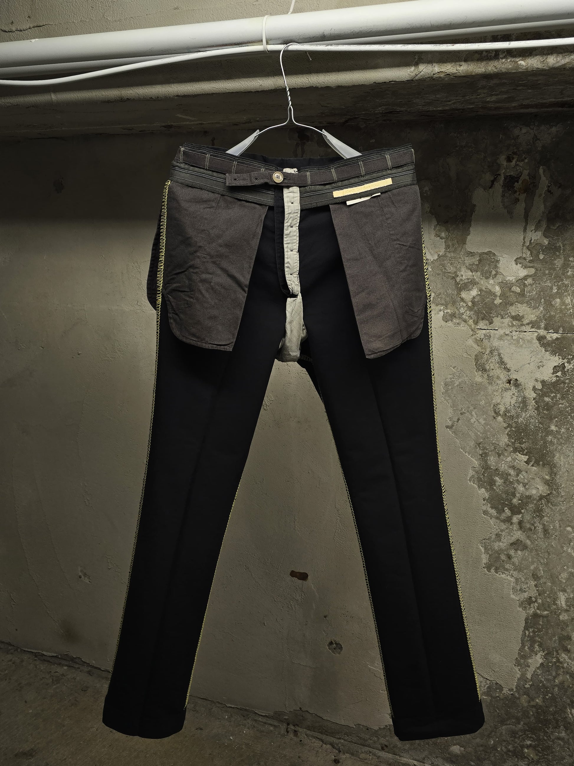 Carol Christian Poell SS06 'PM/2104 RIGHT/10' Yellow Overlock Stitch Classic Trousers detail | DRIEW GARMENTS