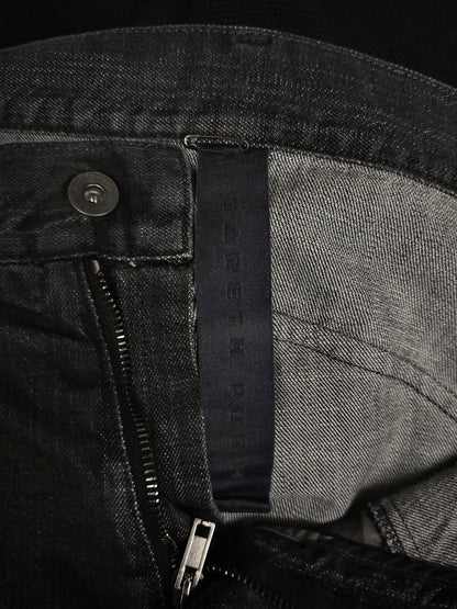 Gareth Pugh AW10-11 Charcoal Grey Back Frayed Skirt Layered Skinny Denim