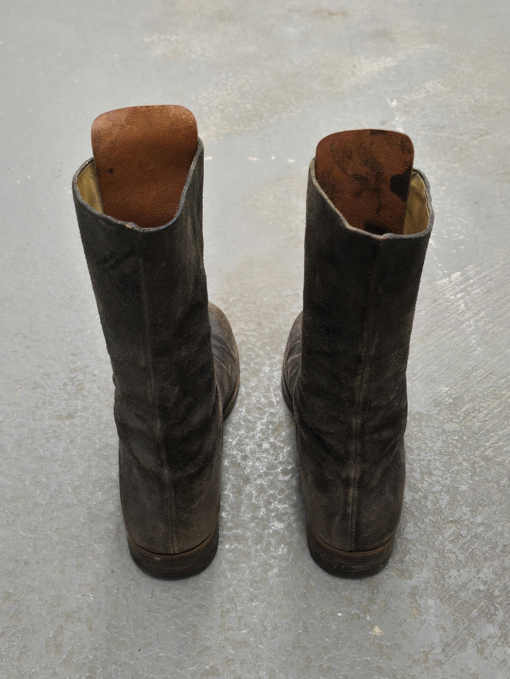 m.a+ by Maurizio Amadei 2010s Tall Lace-up Reverse Cow Leather Gothic Boots detail | DRIEW GARMENTS