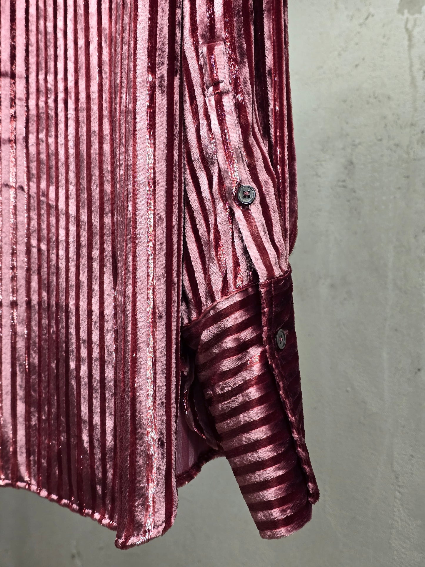 Ann Demeulemeester AW19 Metallic Pink “Harlot” Striped Velvet Shirt