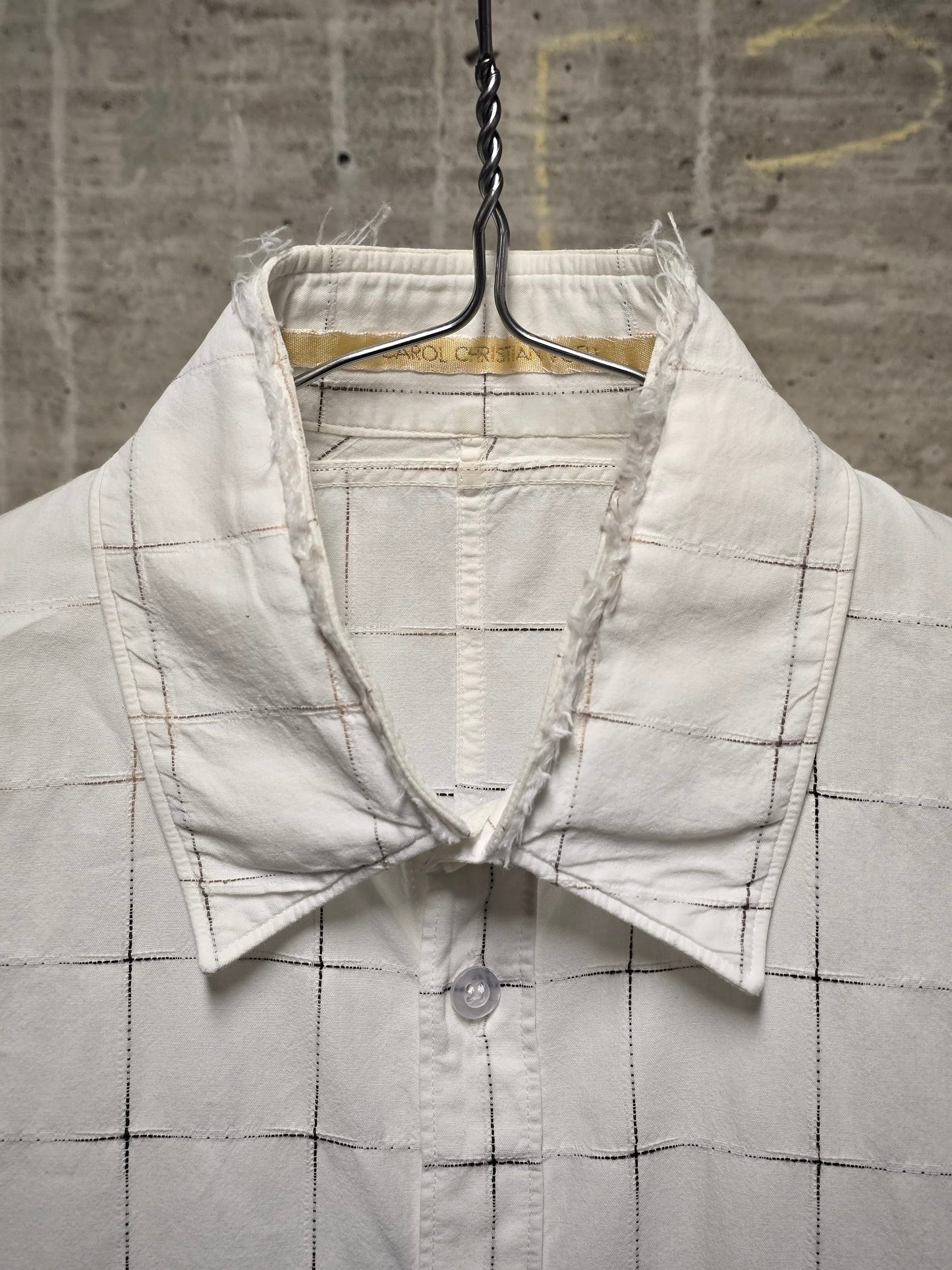 Carol Christian Poell 00s Threaded Check Pattern White Short Sleeve Button-Up Shirt