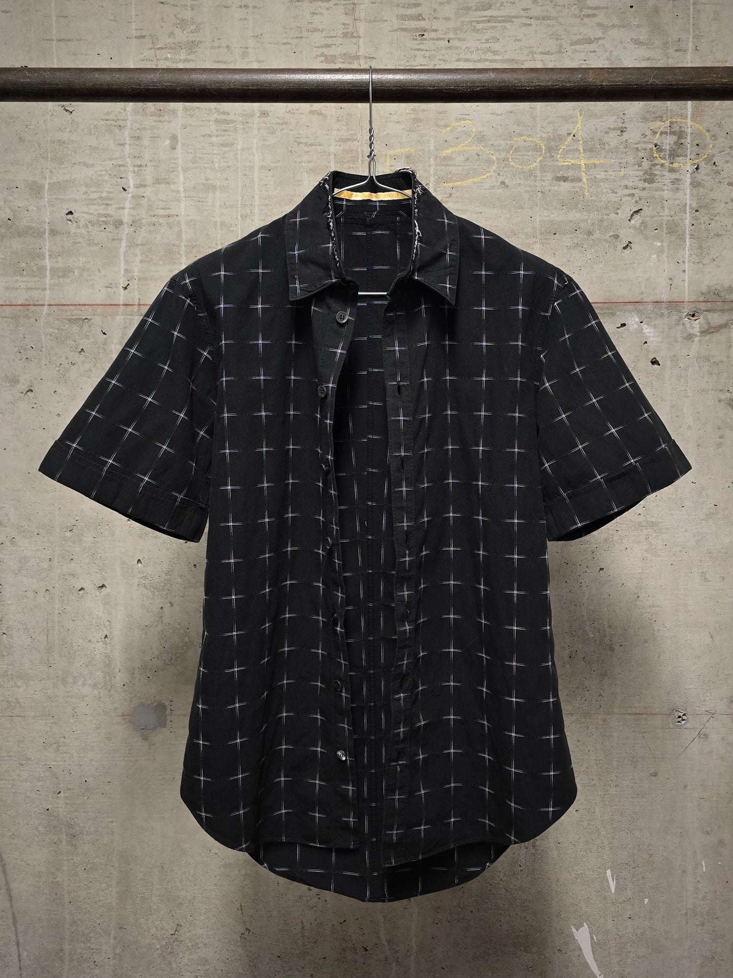 Carol Christian Poell 00s Threaded Check Pattern Black Short Sleeve Button-Up Shirt