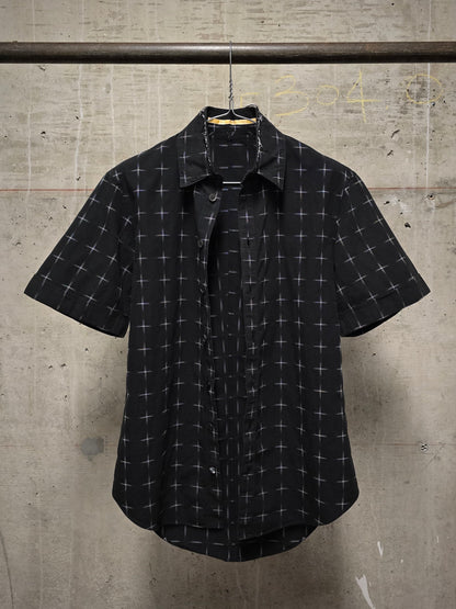 Carol Christian Poell 00s Threaded Check Pattern Black Short Sleeve Button-Up Shirt