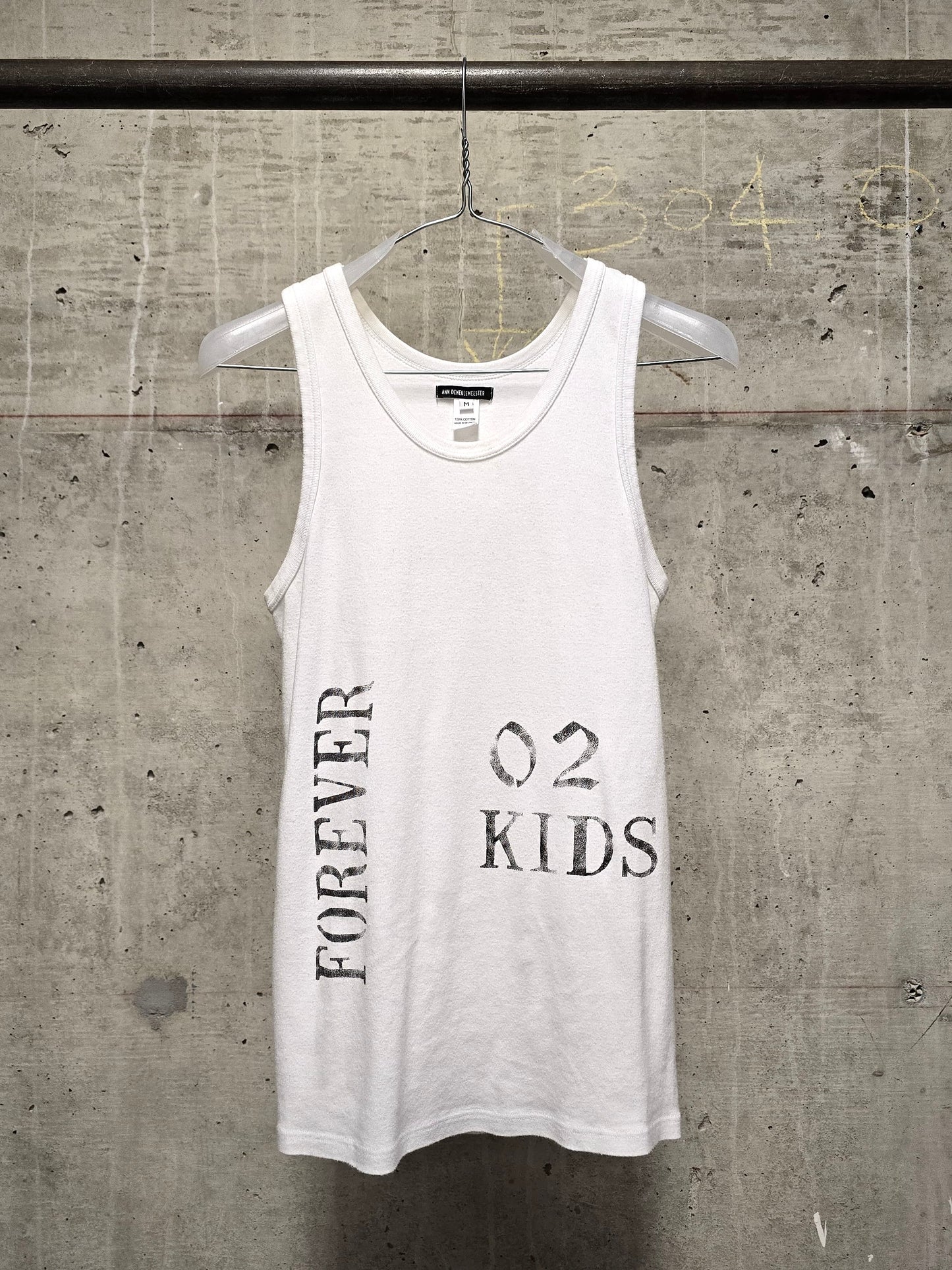 Ann Demeulemeester SS18 "FOREVER 02 KIDS" White Graphic Rib Knit Tank Top