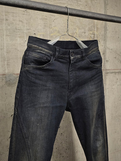 Isamu Katayama "BACKLASH" SS17 Dark Wash Indigo Frayed Split Hem Skinny Denim