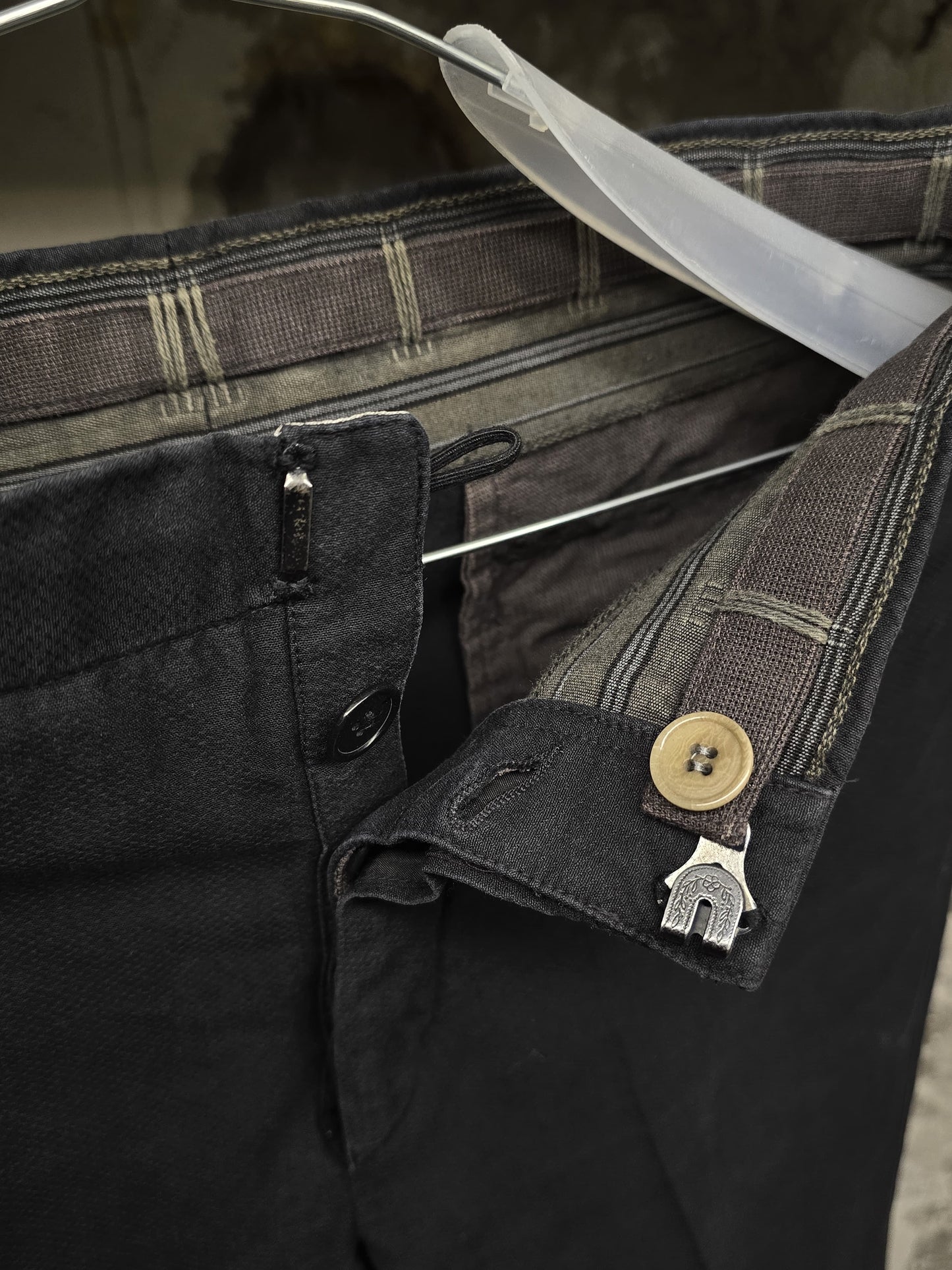 Carol Christian Poell SS06 'PM/2104 RIGHT/10' Yellow Overlock Stitch Classic Trousers detail | DRIEW GARMENTS