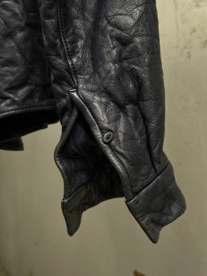 Carpe Diem 00s Object-dyed Indigo Washable Cowhide Leather Shirt detail | DRIEW GARMENTS