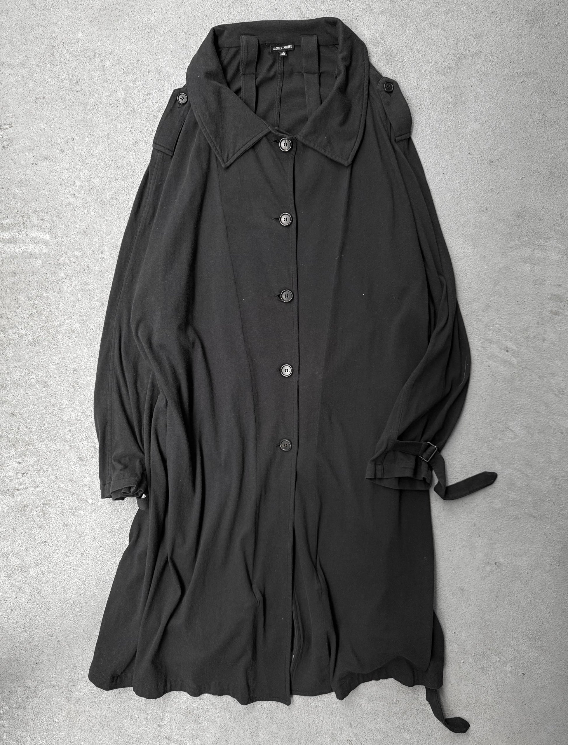 Black coat with a hood on a gray background