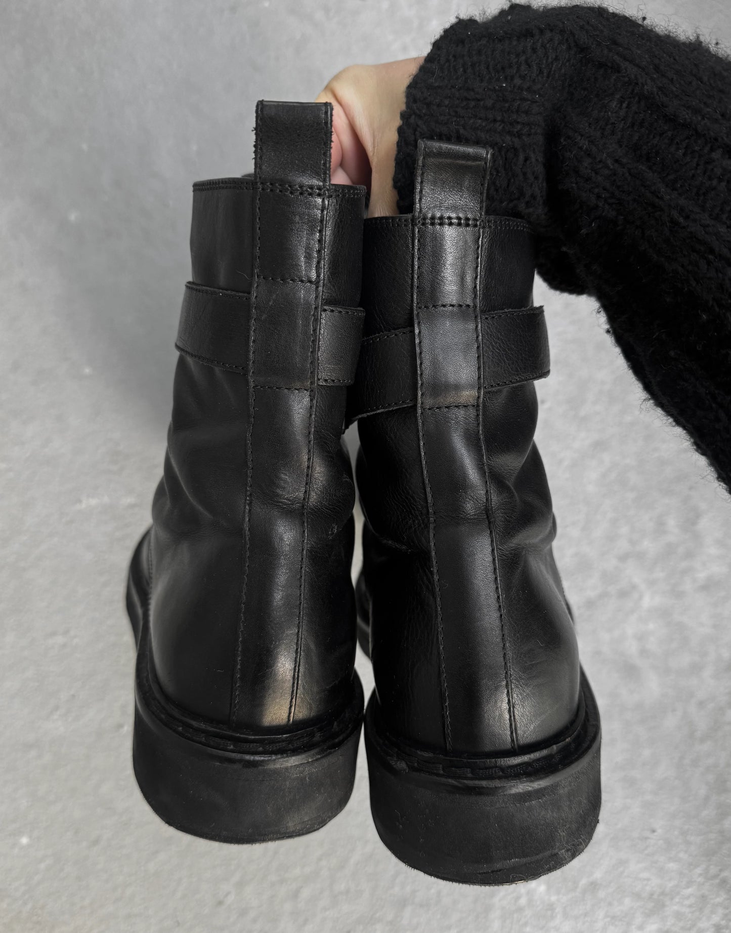 Ann Demeulemeester AW15 'Palmira Rex Lux Nero' Buckle Lace-up Creeper Leather Boots
