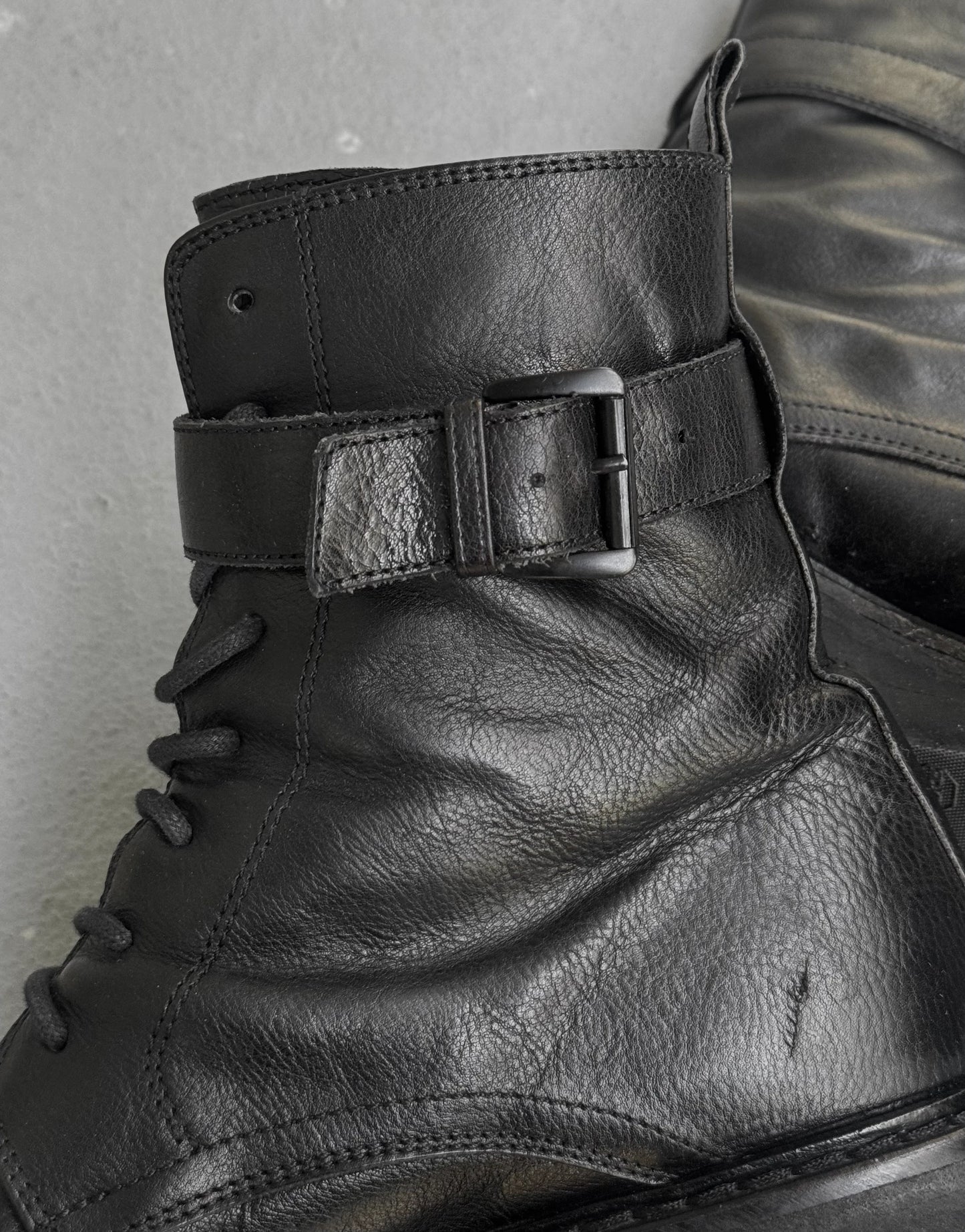 Ann Demeulemeester AW15 'Palmira Rex Lux Nero' Buckle Lace-up Creeper Leather Boots