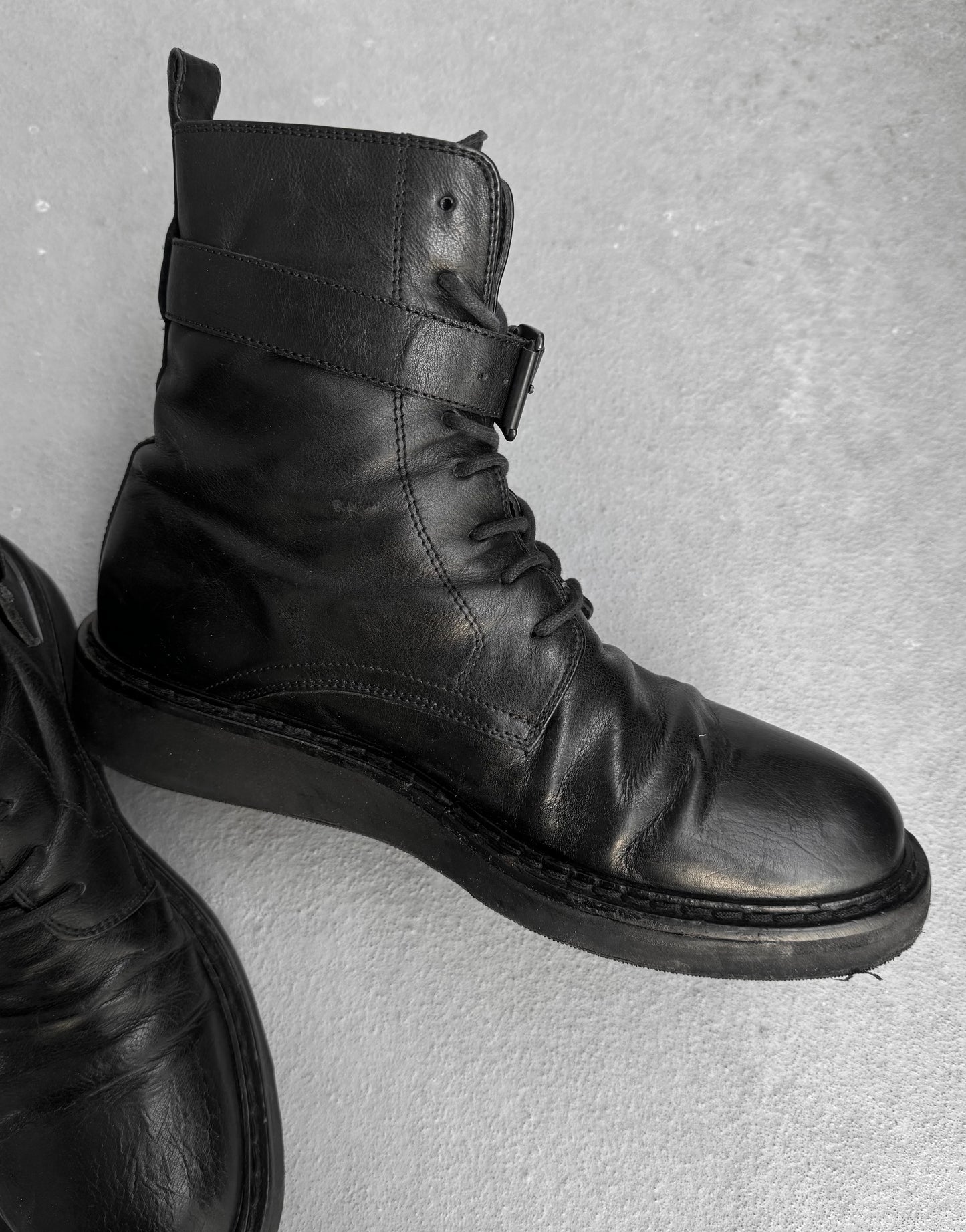 Ann Demeulemeester AW15 'Palmira Rex Lux Nero' Buckle Lace-up Creeper Leather Boots