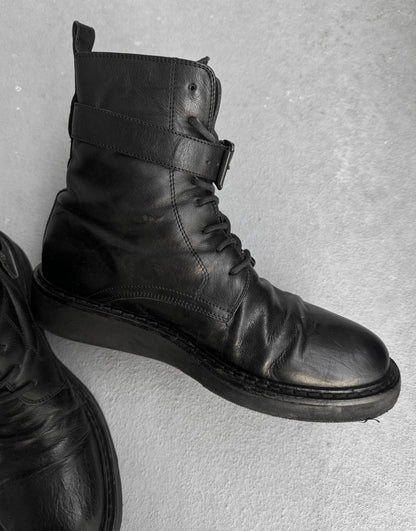 Ann Demeulemeester AW15 'Palmira Rex Lux Nero' Buckle Lace-up Creeper Leather Boots