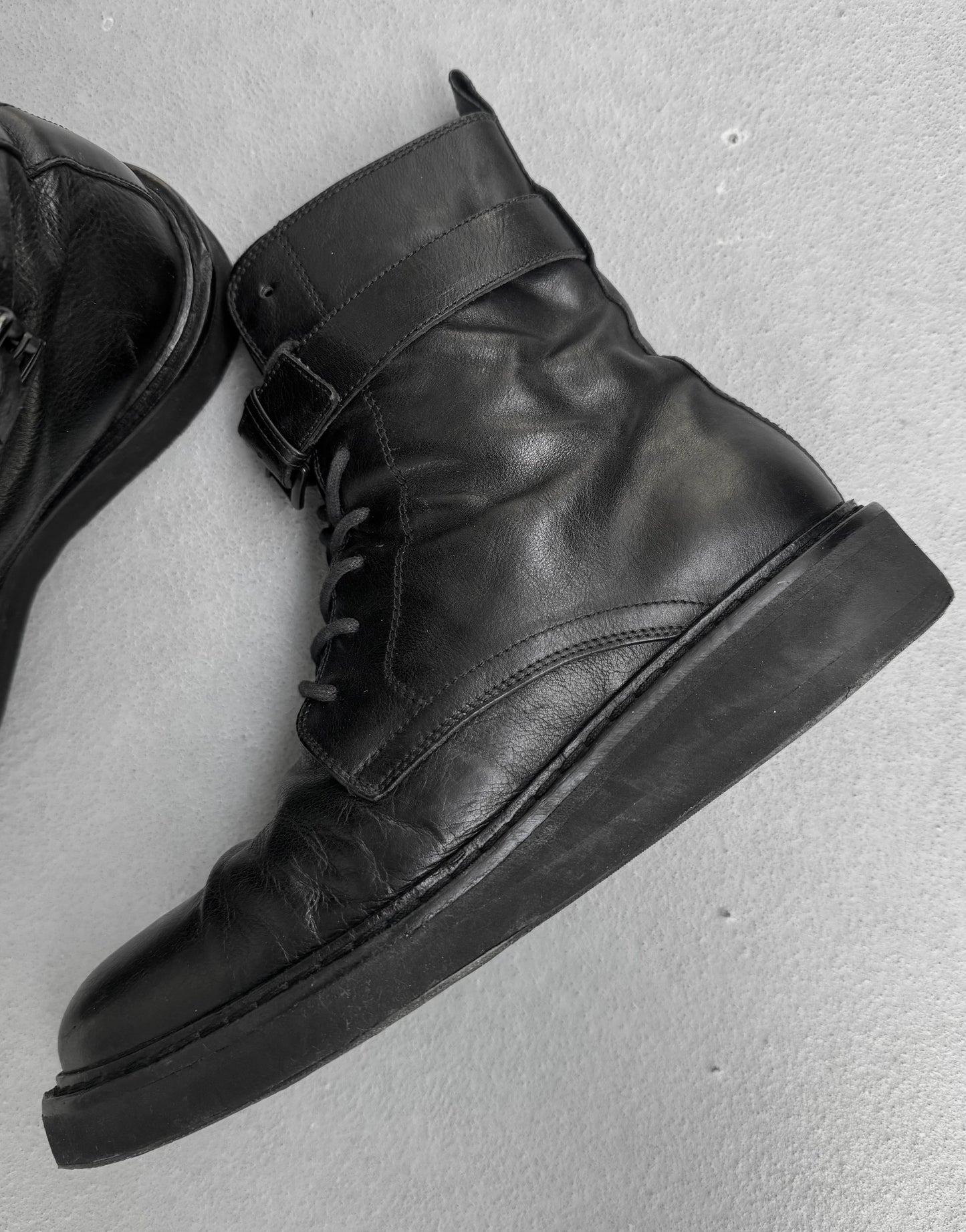Ann Demeulemeester AW15 'Palmira Rex Lux Nero' Buckle Lace-up Creeper Leather Boots