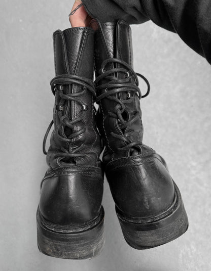 Ann Demeulemeester AW21 Black ‘Vitello’ Backlace Leather Boots