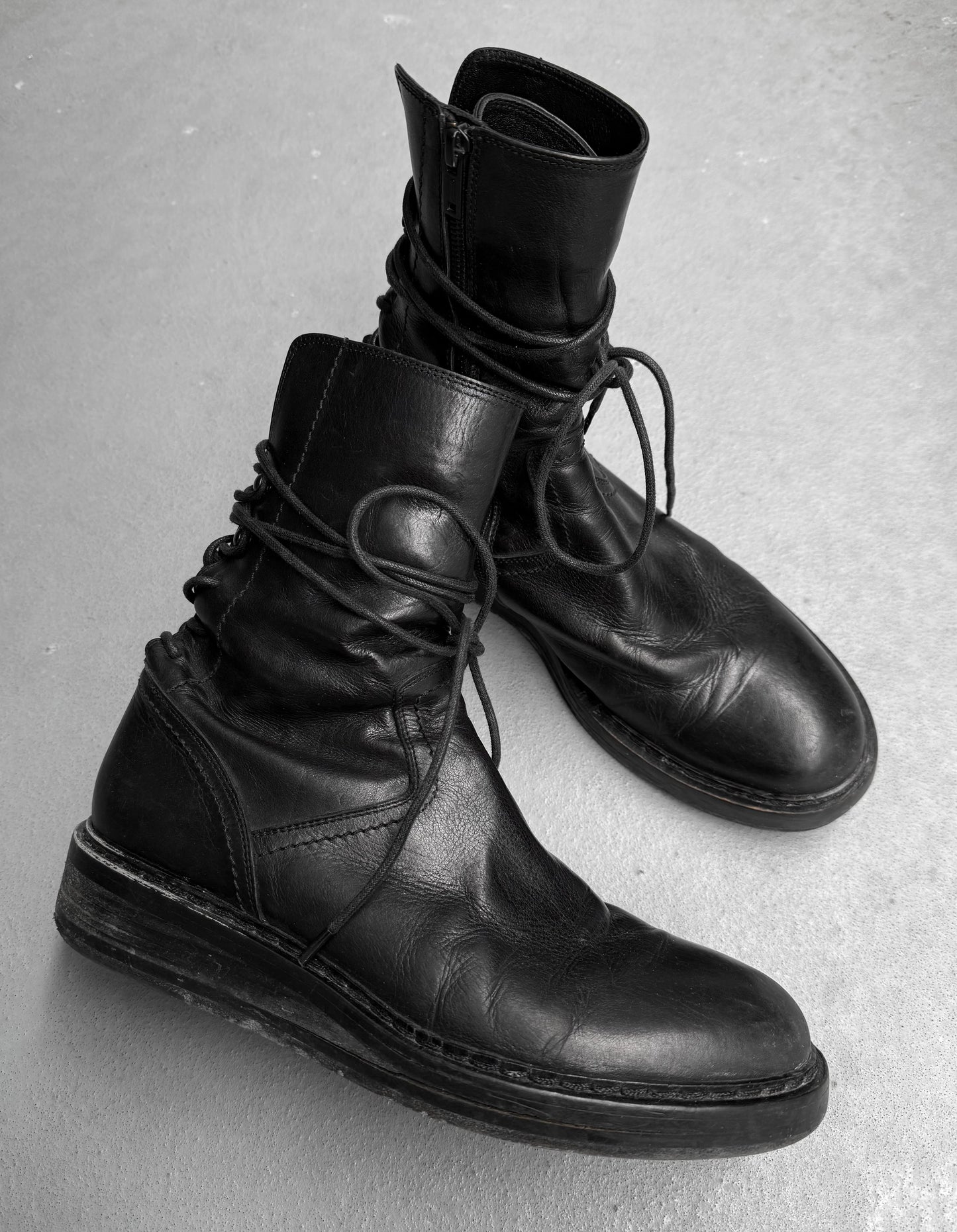 Ann Demeulemeester AW21 Black ‘Vitello’ Backlace Leather Boots