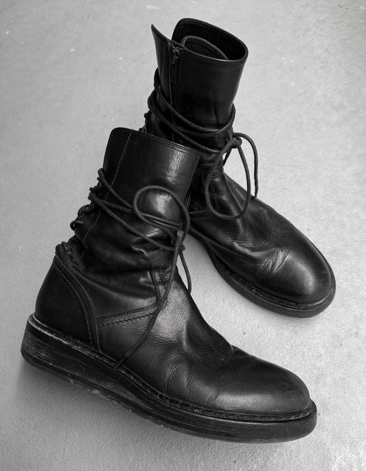 Ann Demeulemeester AW21 Black ‘Vitello’ Backlace Leather Boots