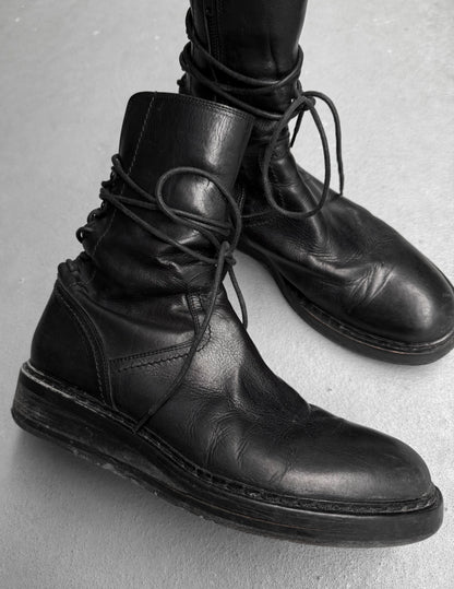 Ann Demeulemeester AW21 Black ‘Vitello’ Backlace Leather Boots