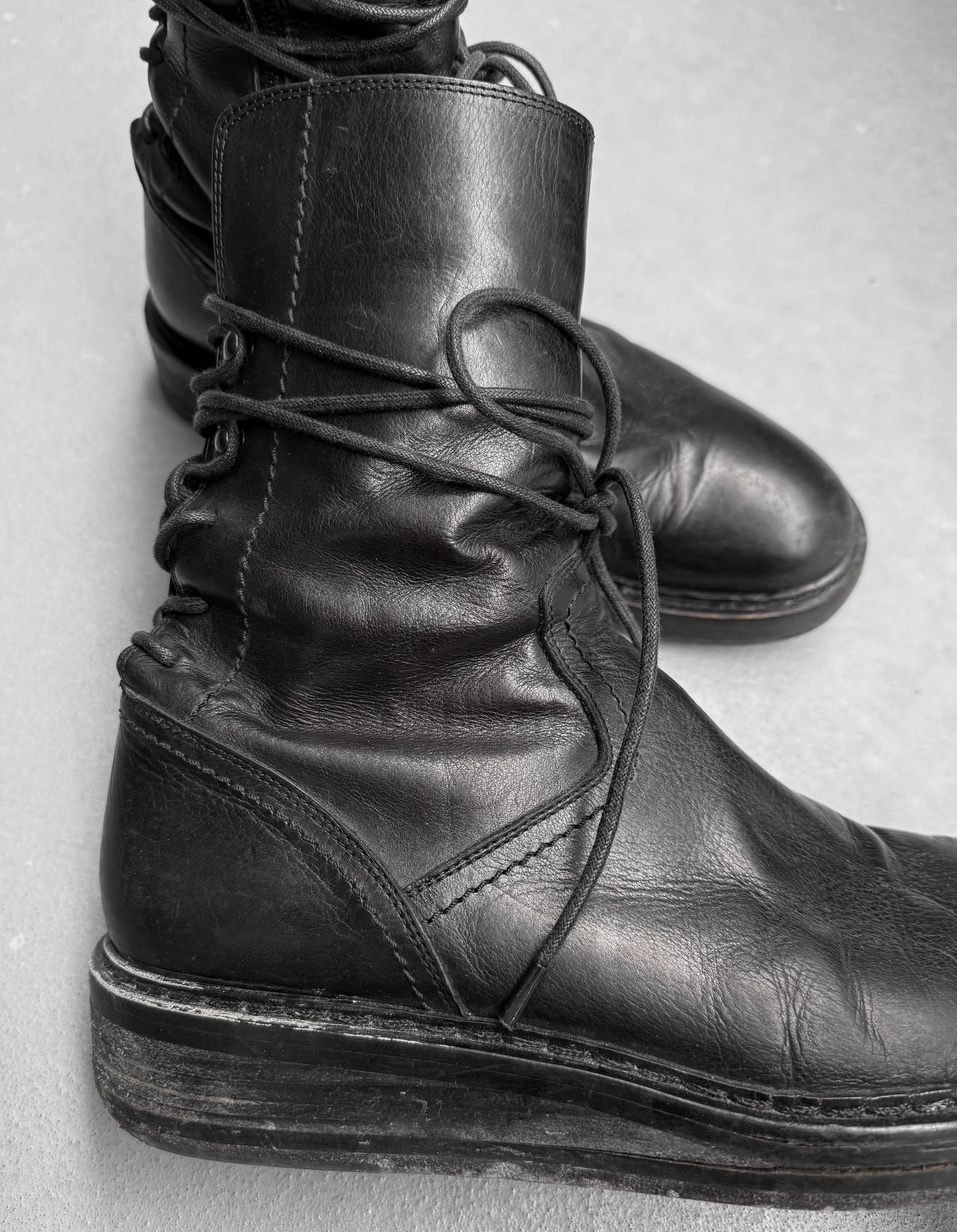 Ann Demeulemeester AW21 Black ‘Vitello’ Backlace Leather Boots