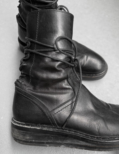 Ann Demeulemeester AW21 Black ‘Vitello’ Backlace Leather Boots